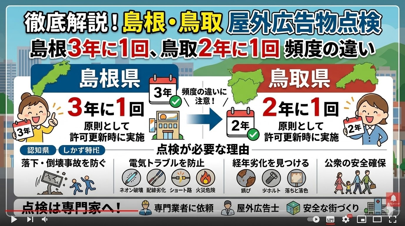 屋外広告物の点検頻度|鳥取県と島根県の違いを解説